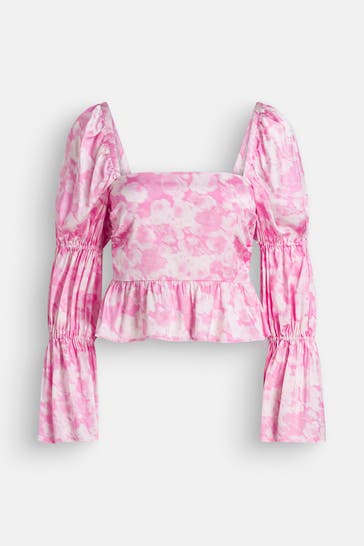 GANNI Seidenmix-Satinbluse rosa gemustert