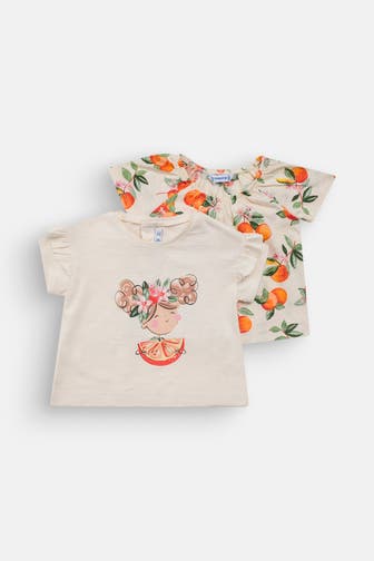 MAYORAL 2er Set T-Shirts creme gemustert