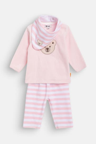 STEIFF Set: Lätzchen, Fleeceshirt & Fleecehose