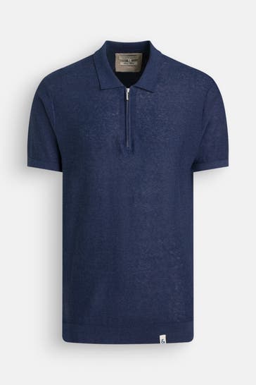 COLOURS & SONS Leinenmix-Polo-Troyer dunkelblau
