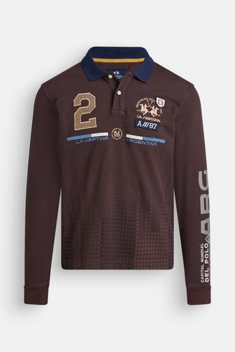 LA MARTINA Langarm-Polo dunkelbraun