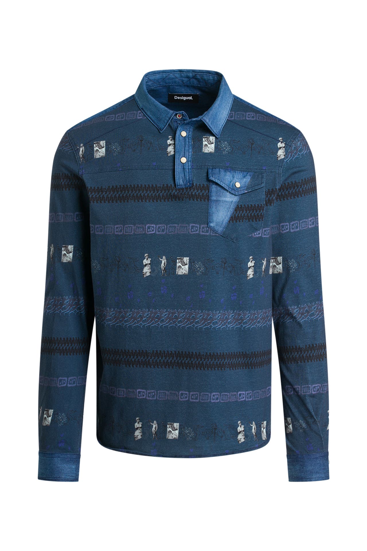 DESIGUAL Langarm-Polo blau gemustert, Bild 1