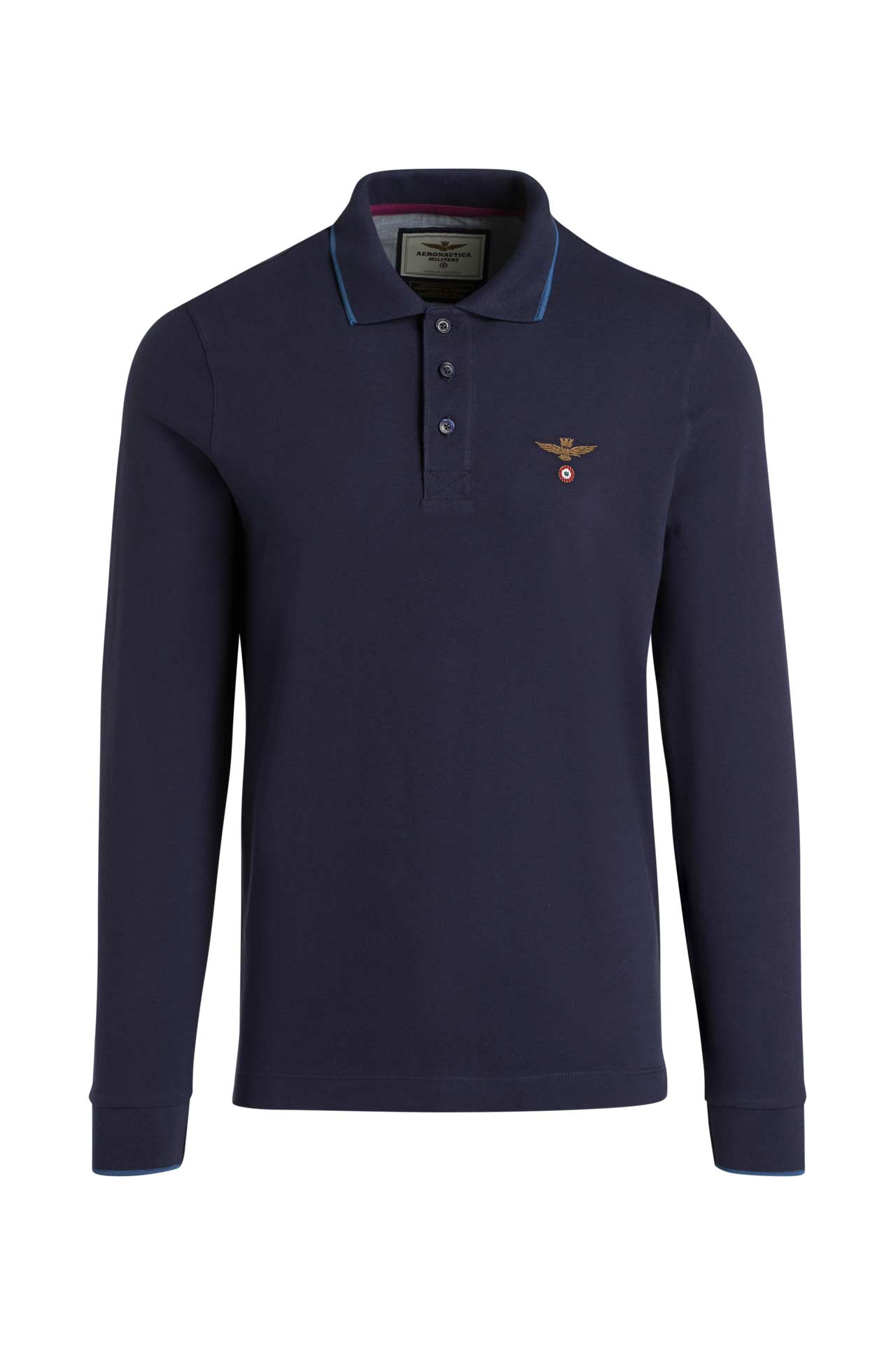 Aeronautica Militare Herren Langarm T-Shirt - Baumwolle Mit Frecce Tricolori Aufnäher