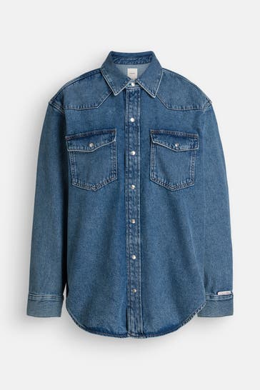 CALVIN KLEIN Jeansbluse 'Novelty' blau