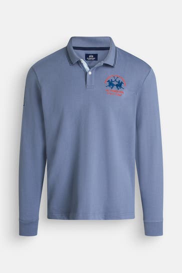 LA MARTINA Langarm-Polo graublau