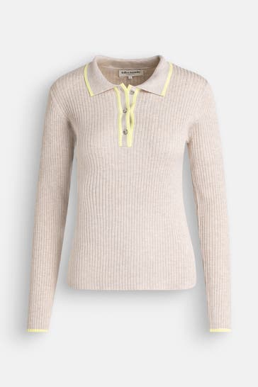 LOLLYS LAUNDRY 'Julio' long-sleeved Polo Shirt, beige
