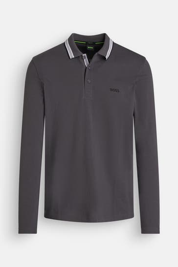 BOSS GREEN Langarm-Polo dunkelgrau