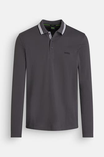 BOSS GREEN Langarm-Polo dunkelgrau