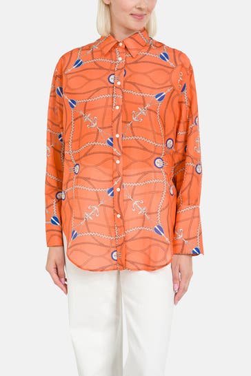GANT Seidenmix-Bluse orange gemustert