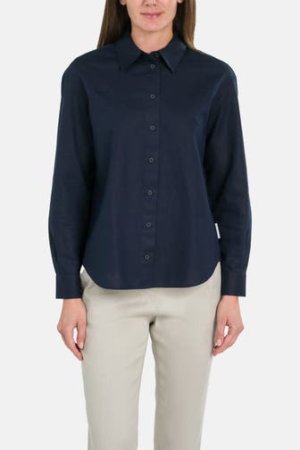MARC O'POLO DENIM Leinenmix-Bluse dunkelblau