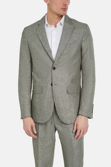 SELECTED Leinenmix-Sakko graugrün meliert