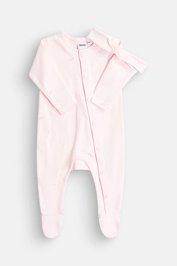 BOSS Set: Strampler und Haarband rosa gemustert