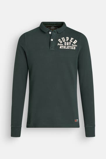 SUPERDRY Langarm-Polo 'Vintage Athletic' tannengrün