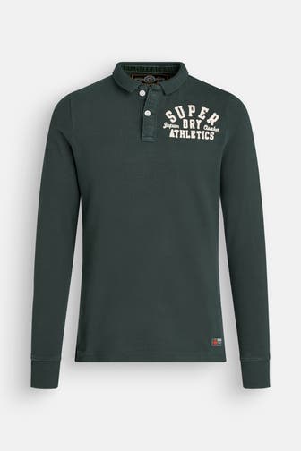 SUPERDRY Langarm-Polo 'Vintage Athletic' tannengrün