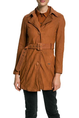 MAZE Leder-Trenchcoat cognac
