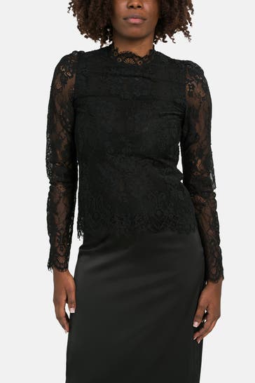 IVY OAK Spitzenshirt schwarz