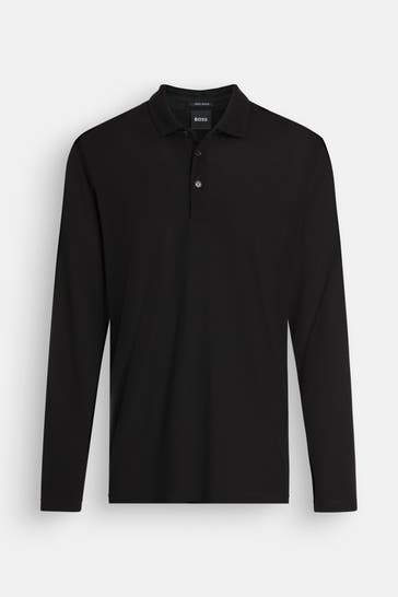 BOSS Langarm-Polo schwarz