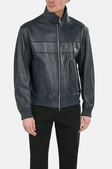 BOSS Lederjacke 'Maron' graublau