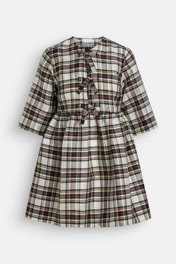 GANNI Leinenmix-Kleid kariert