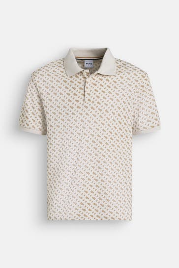 BOSS Polo-Shirt beige gemustert