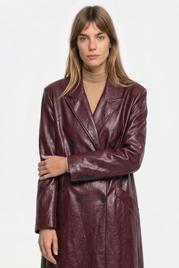 RIANI Lederimitat-Trenchcoat weinrot
