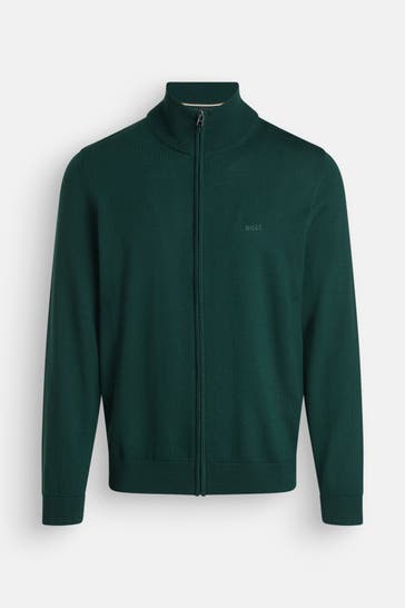 BOSS Woll-Strickjacke tannengrün