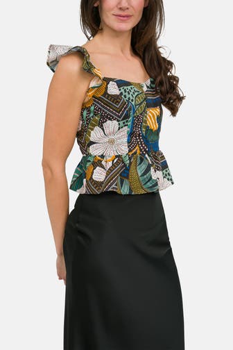 GUESS Leinenmix-Top 'Carine' gemustert