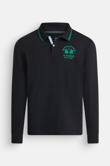 LA MARTINA Langarm-Polo schwarz