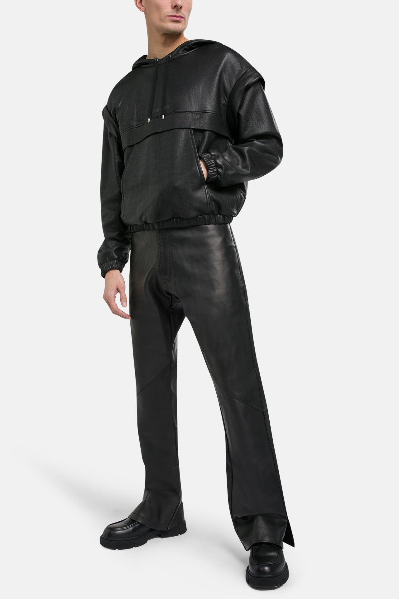 SAINT LAURENT Leder-Hoodie schwarz, Bild 1