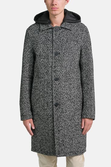 MARC O'POLO DENIM Wollmix-Mantel schwarz-weiß gemustert 