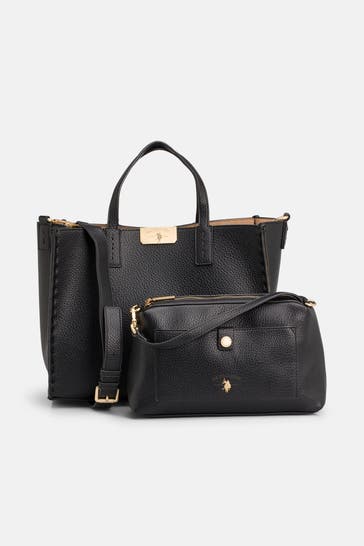 U.S. POLO ASSN. 2-in-1 Handtasche 'Carnation' schwarz