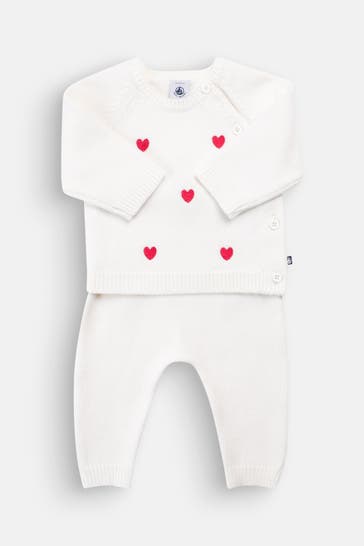 PETIT BATEAU Set: Strickpullover und Strickhose weiß