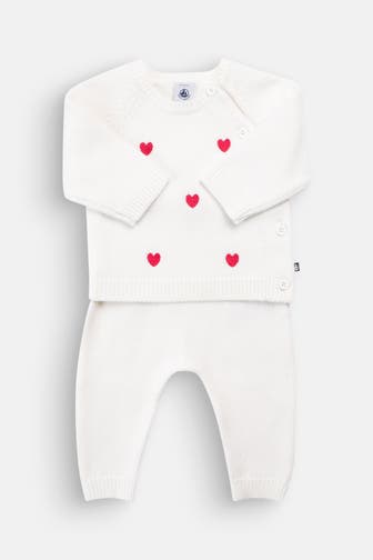 PETIT BATEAU Set: Strickpullover und Strickhose weiß