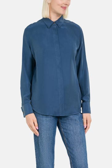 0039 ITALY Seidenbluse 'Odelle Cuff' blau