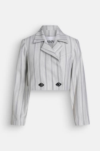 GANNI Kurzblazer gestreift grau
