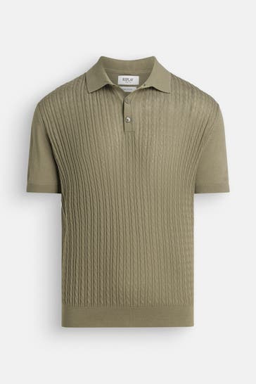 REPLAY Strick-Polo oliv