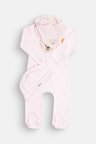 STEIFF Set: Strampler, Mütze & Lätzchen