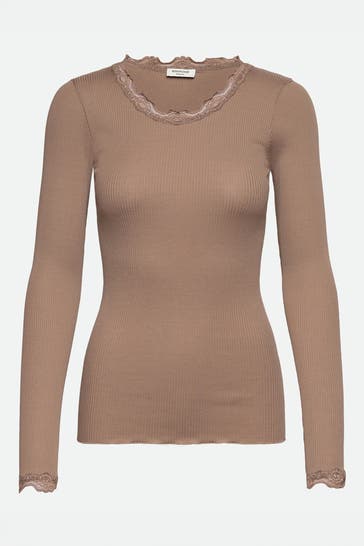 ROSEMUNDE Taupe silk-blend long-sleeved top