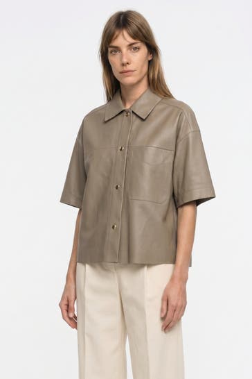 RIANI Lederbluse taupe