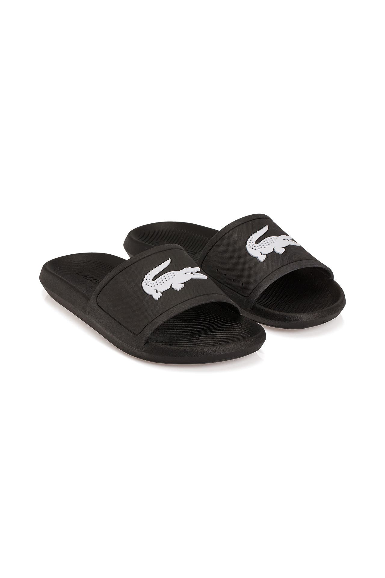 All black lacoste slides online