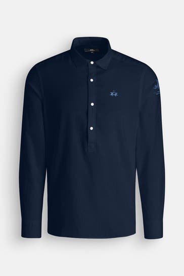 LA MARTINA Leinenmix-Hemd dunkelblau