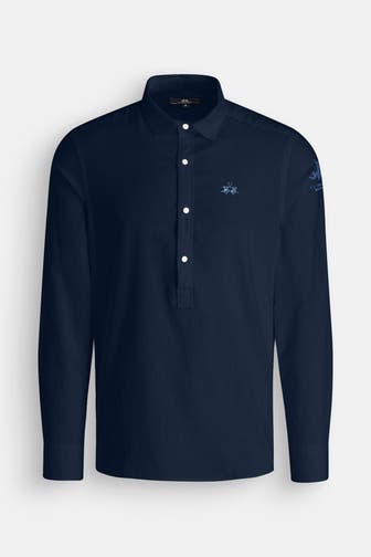 LA MARTINA Leinenmix-Hemd dunkelblau