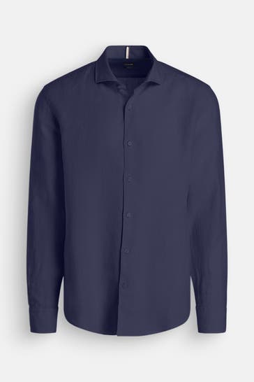 BOSS Leinenhemd dunkelblau