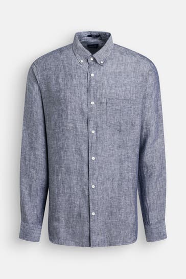 GANT Leinenhemd graublau Regular Fit