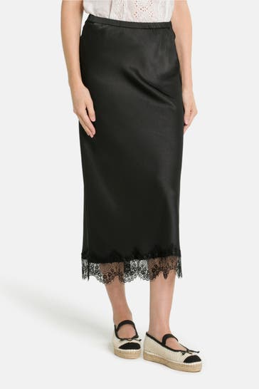 RIANI Black satin Midi Skirt