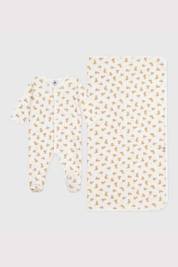 PETIT BATEAU Set: Strampler und Decke gemustert