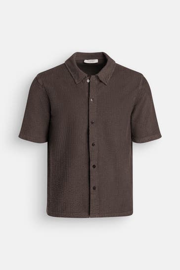 WOOL & CO Cord-Kurzarmhemd braun