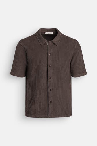 WOOL & CO Cord-Kurzarmhemd braun