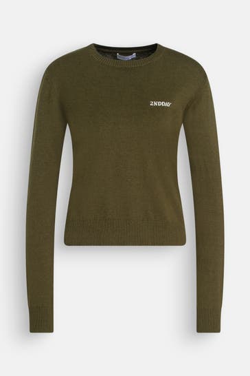 2NDDAY Strickpullover dunkeloliv