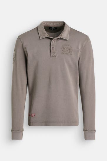 LA MARTINA Langarm-Polo steingrau